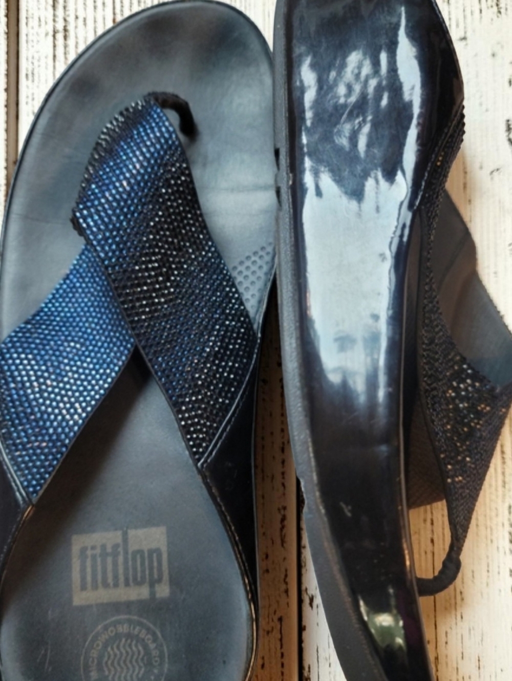 FITFLOP Sparkling Black and Blue Women's Lulu Fitflop Sandals Size 8